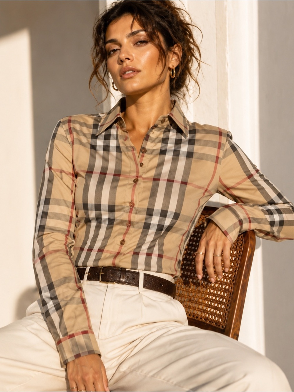 Authentic Burberry Nova Check Button-Down Shirt | Beige Plaid | Unisex | Size SP